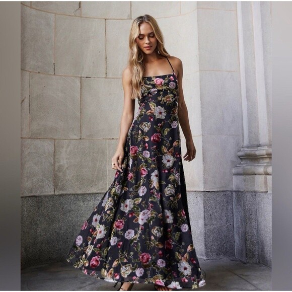 OLIA Dresses & Skirts - Olia Adjustable Strap Velvet Floral Burnout Whimsigoth Fairy Maxi Dress Size M